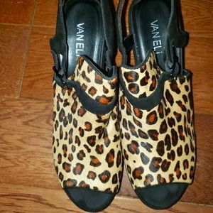 Leopard hair platform heels/ sandals.